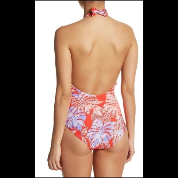 RED CARTER PLUNGING HALTER ONE PIECE SWIMSUIT L - Picture 2 of 7